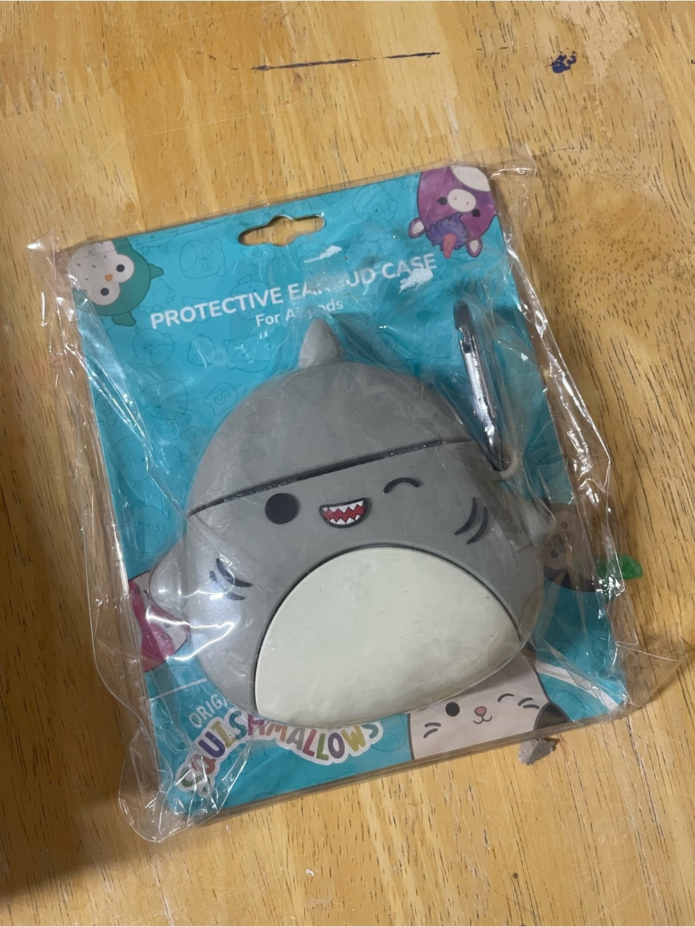 Squishmallows Grey Shark Earbud Case with Carabiner